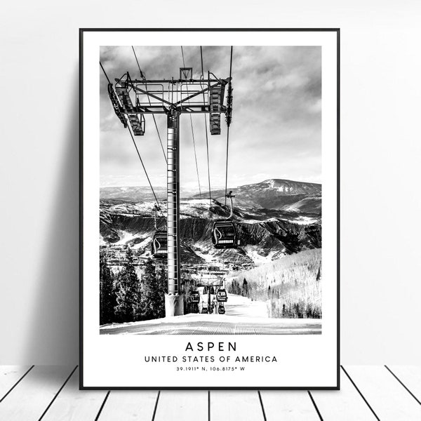 Aspen Print Black and White Aspen Poster Aspen Travel Print Aspen Skiing Poster Minimalist Aspen Colorado Wall Art Aspen Ski Print Gift Art