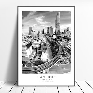 Bangkok Tailândia Viagem Impressão Preto e Branco Bangkok Cartaz Bangkok Cidade Impressão Coordenadas Minimalista Bangkok Arte de Parede Bangkok Arte Cartaz