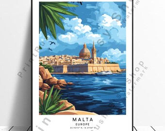 Malta Travel Poster Malta Illustration Malta Wall Art Malta Wall Print Valletta Print Malta Wall Poster Home Décor Colourful Gift