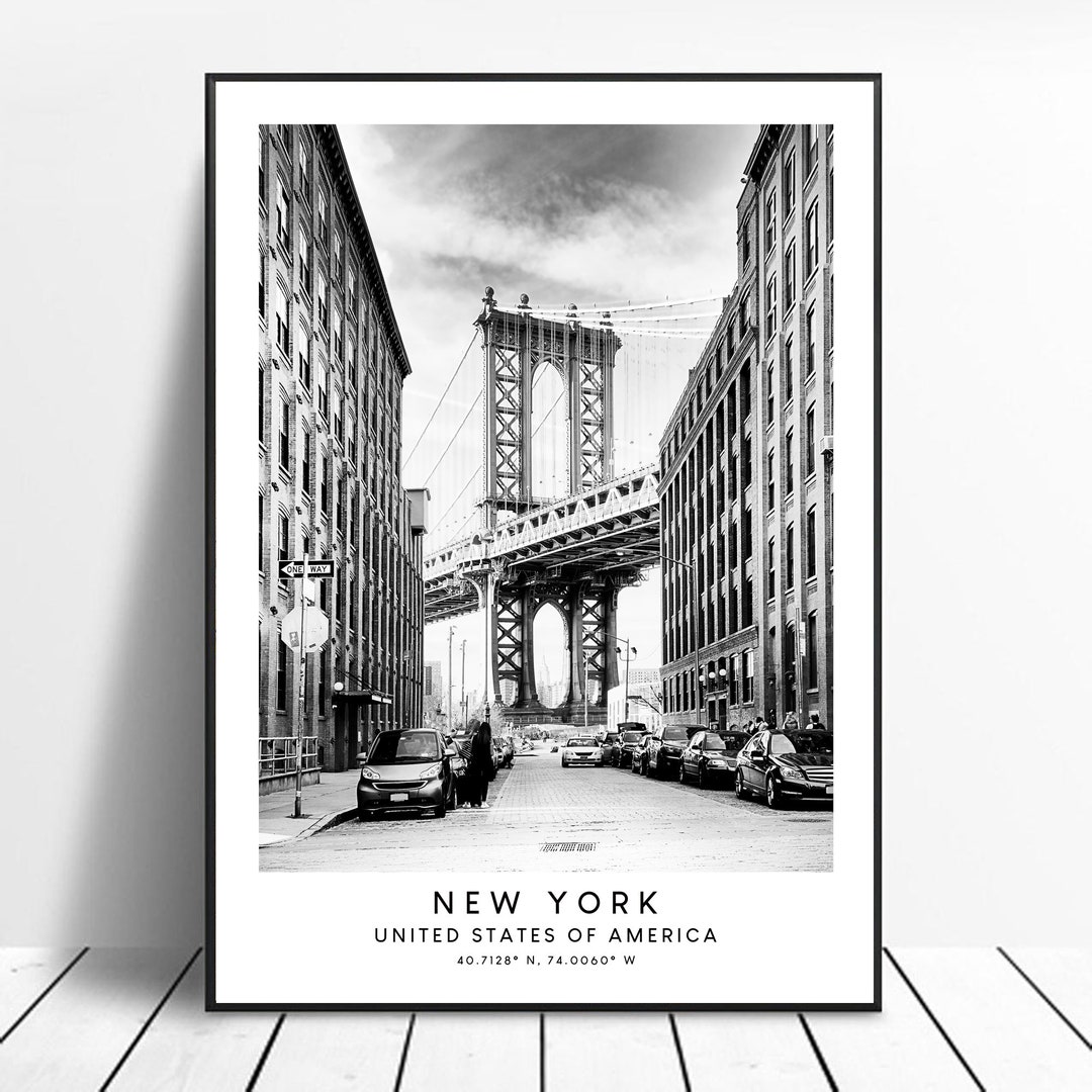 New York Travel Print Black and White New York City Poster Brooklyn