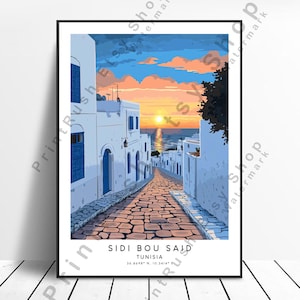 Sidi Bou Said Travel Print Tunisia Poster illustration Art Sidi Bou Said Wall Poster Home Decor  Sidi Bou Said Print Artwork Tunisia Gift