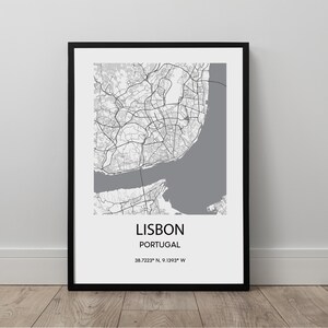 Lisbonne Carte de la ville Imprimer Lisbonne Carte Affiche Lisbonne Portugal Voyage Imprimer Lisbonne Art Imprimer Minimaliste Lisbonne Art mural Lisbonne Carte cadeau