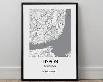 Lisbon City Map Print Lisbon Map Poster Lisbon Portugal Travel Print Lisbon Art Print Minimalist Lisbon Wall Art Lisbon Gift Map
