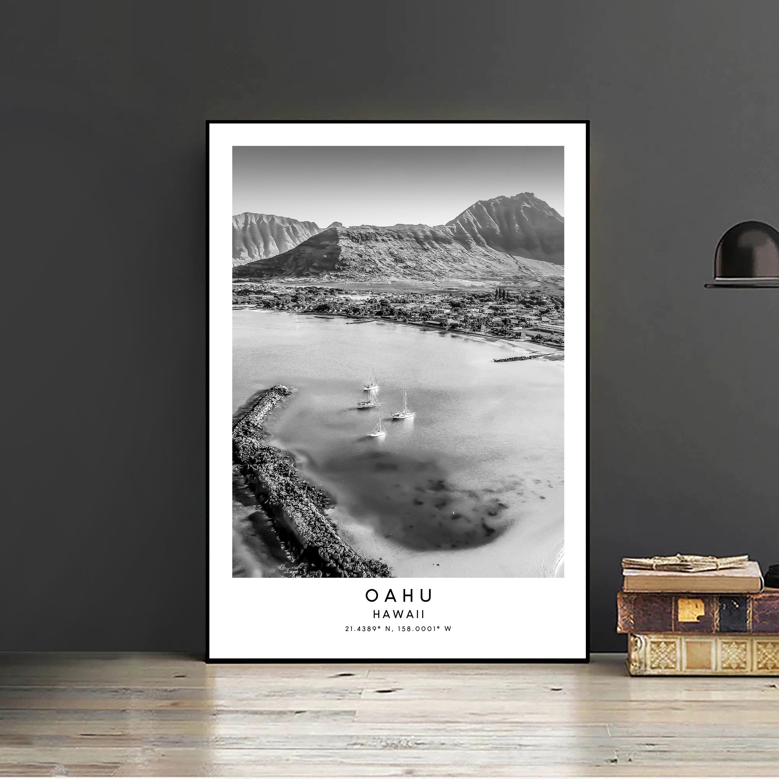 Oahu Travel Print Black and White Oahu Poster Minimalist Oahu Wall Art ...