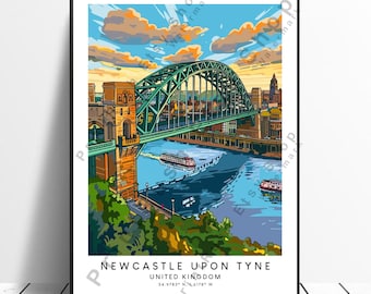 Newcastle upon Tyne Travel Print Newcastle Poster Wall Art Newcastle upon Tyne Print Wall Hanging Newcastle Home Decor Colourful Gift