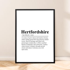 Hertfordshire Reiseplakat Wandzitat Hertfordshire Druck Definition Poster Minimalistische Hertfordshire Kunst Hertfordshire England Wanddekor