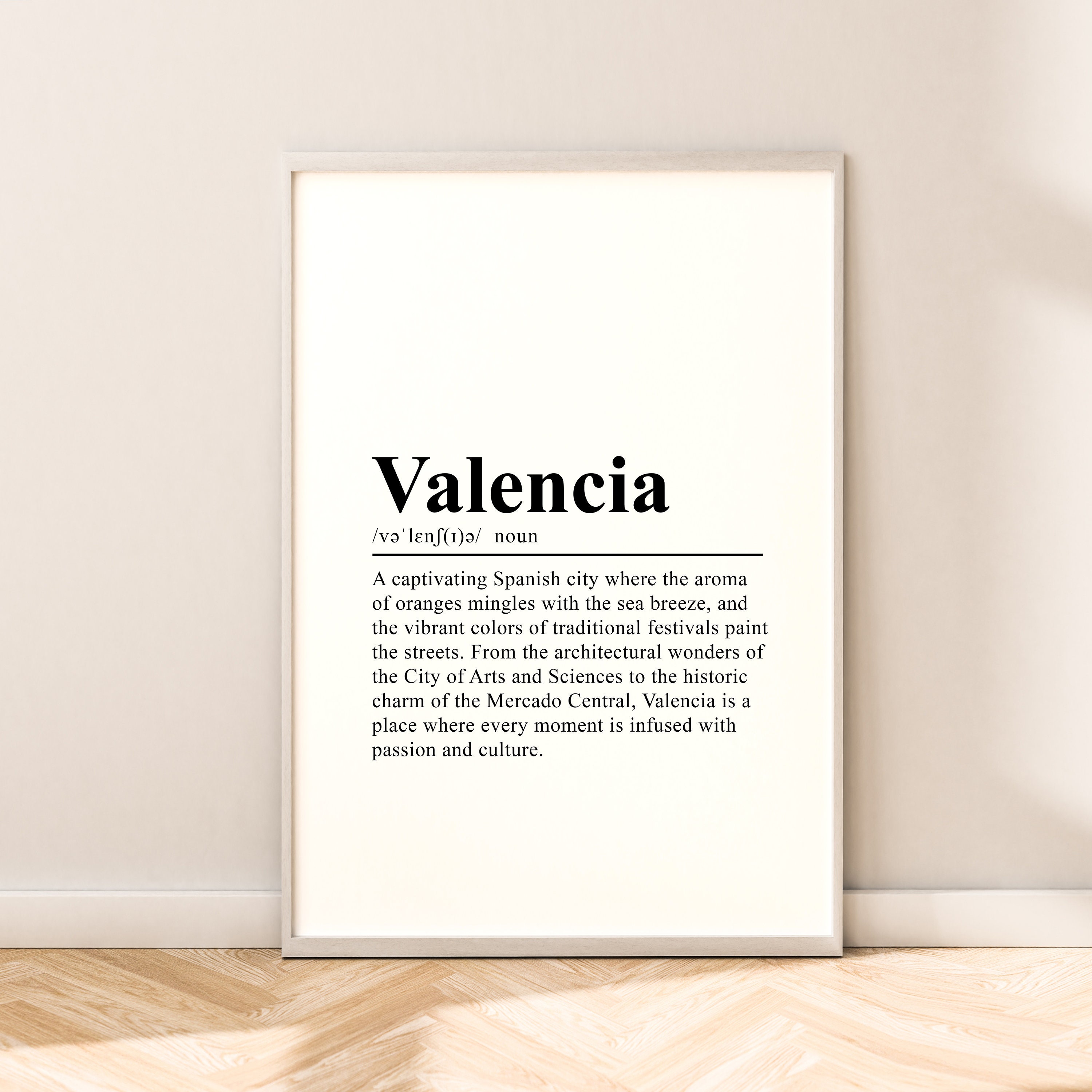 Valencia Travel Print Valencia Definition Poster Valencia Wall Art