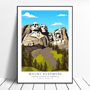 Mount Rushmore Travel Print Colourful Mount Rushmore Poster Mt Rushmore Print Minimalist Mt Rushmore Wall Art Print Gift Poster