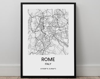 Rome Map Art Print Black and White Rome City Map Poster Rome Italy Travel Print  Rome Minimalist Wall Art Décor Rome Poster Rome Gift Print
