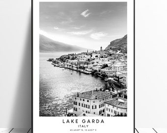 Lake Garda Travel Print Black and White Lake Garda Poster Lake Garda Italy Print Minimalist Lake Garda Wall Art Lake Garda Wall Print Gift