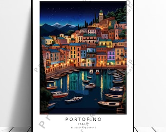 Portofino Italië reizen print muur decor Portofino poster muur opknoping Portofino kunstposter minimalistische interieur Portofino cadeau print