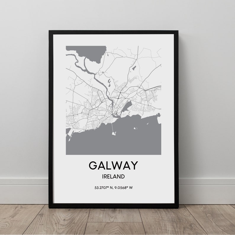 Galway Map Print Black and White Galway City Map Poster Galway Etsy UK