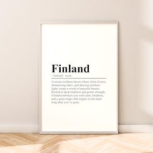 Impresión de viaje de Finlandia Póster de definición de Finlandia Arte de pared de Finlandia Impresión de pared de Finlandia Arte minimalista de Finlandia Decoración del hogar Cita de pared de Finlandia Regalo