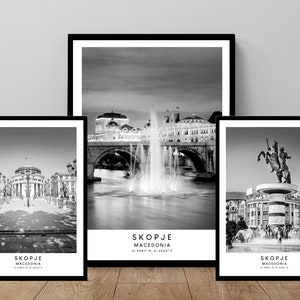 Skopje Travel Print Skopje City Wall Art Print Black and White Skopje Poster Minimalist Skopje Art Print Skopje Macedonia Poster Gift