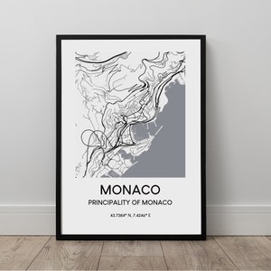 Monaco Carte Imprimer Noir et Blanc Monaco Carte Affiche Principauté de Monaco Voyage Imprimer Minimaliste Monaco Art Mural Monaco Art Art Monaco Art Cadeau