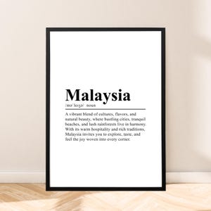 Minimalistisches Malaysia Poster Wandkunst Schwarzweiß Definition Druck Malaysia Print Malaysia Kunst Home Décor Wörterbuch Reisegeschenk