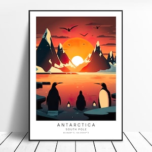 Impresión de viaje de la Antártida Póster colorido de la Antártida Impresión de pared de la Antártida Arte minimalista de la pared de la Antártida Póster de regalo de impresión de la Antártida