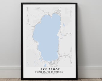 Lake Tahoe Map Minimalist Lake Tahoe Poster Lake Tahoe Wall Art Lake Tahoe Print Lake Tahoe Artwork Lake Tahoe Gift Print