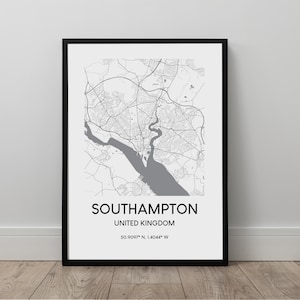 Southampton Karte Druck Southampton Karte Wandkunst Poster Southampton Stadtplan Schwarz Weiß Southampton Wand dekor Southampton Geschenk Druck