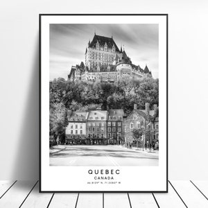 Québec voyage impression noir et blanc affiche de la ville de Québec Québec Canada impression d’Art minimaliste Québec Wall Art cadeau de la ville de Québec
