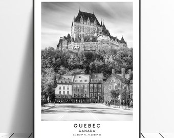 Quebec Travel Print Black and White Quebec City Poster Quebec City Canada Art Print Minimalist Quebec City Wall Art Quebec City Gift