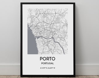 Porto City Map Print Porto Map Poster Portugal Travel Print Coordinates Minimalist Wall Art Décor Gift