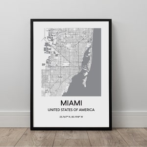 Miami Kaart Afdrukken Miami Kaart Poster Miami Wall Art Miami Art Print Miami Travel Print Zwart-wit Miami Map Art Minimalistische Miami Gift Print