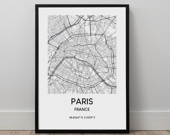 Paris Map Print Paris City Map Paris Map Wall Art Paris Print Minimalist Paris Wall Art Paris Travel Print Paris Art Print Paris Gift Map