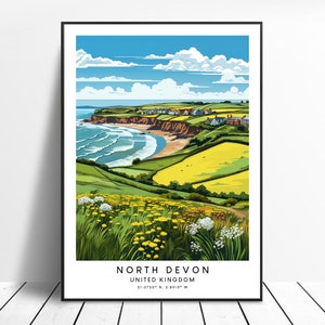 North Devon  Travel Print North Devon Poster Colourful North Devon Print North Devon Wall Art North Devon  Art Print North Devon  Gift Print
