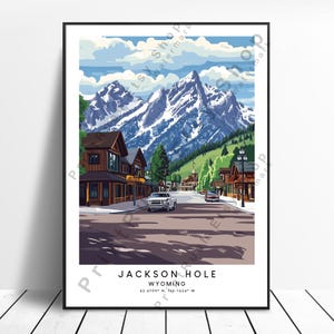 Wyoming Reise-Druck Jackson Hole Poster Wandbehang Jackson Hole Wandkunst Bunt Jackson Hole Print Wohnkultur Illustration Geschenk Kunst