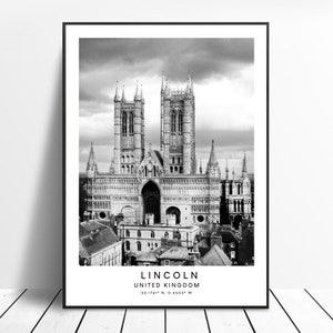 Lincoln Travel Print Czarno-biały plakat Lincoln Wydruk ścienny Lincoln Minimalistyczna sztuka ścienna Lincoln Plakat Lincoln Wielka Brytania