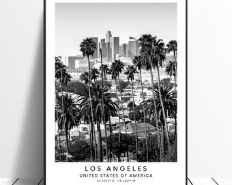 Los Angeles Travel Print Black and White Los Angeles Palm Trees Landmark Print Minimalist Los Angeles Wall Art Décor Los Angeles Gift Poster