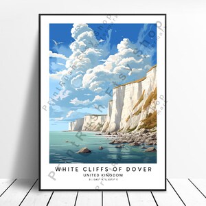 Dover Travel Print Colourful Cliffs of Dover Poster Minimalist White Cliffs of Dover Print Wall Art Dover Poster Cliffs of Dover Home Decor