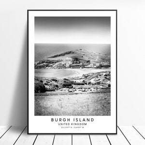Resetryck med Burgh Island svartvit affisch med Burgh Island minimalistisk väggkonst med Burgh Island väggtryck med Burgh Island presentkonst