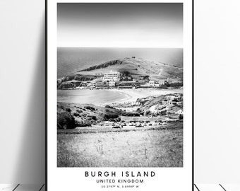 Burgh Island Reise Druck Schwarz und weiß Burgh Island Poster Minimalistische Burgh Island Wand Kunst Burgh Island Wand Druck Burgh Island Geschenk Art