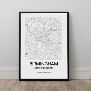 Birmingham Map Poster Birmingham City Map Print Birmingham Map Art Poster Birmingham Wall Art Print Birmingham Travel Print Gift