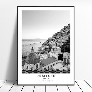Positano Village Italy Print Black and White Amalfi Coast Poster Landmark Coordinates Minimalist Positano Wall Art Décor Positano Gift Print