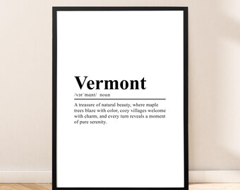 Vermont Reise-Druck Vermont Wandkunst Vermont Poster Wörterbuch Druck Vermont Wanddruck Vermont Dekor minimalistisches Vermont Zustand Kunst Geschenk