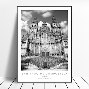 Santiago de Compostela Travel Print Blanco y negro Santiago de Compostela City Poster Minimalista Santiago de Compostela Wall Art Gift Print