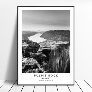 Pulpit Rock Print Pulpit Rock Norway Travel Poster Black and White Pulpit Rock Wall Print Pulpit Rock Art Minimalist Pulpit Rock Wall Art
