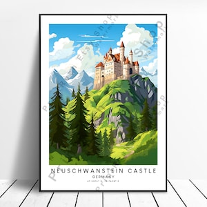 Germany Travel Print Colourful Neuschwanstein Castle Poster Abstract Neuschwanstein Castle Print Minimalist Neuschwanstein Castle Wall Art