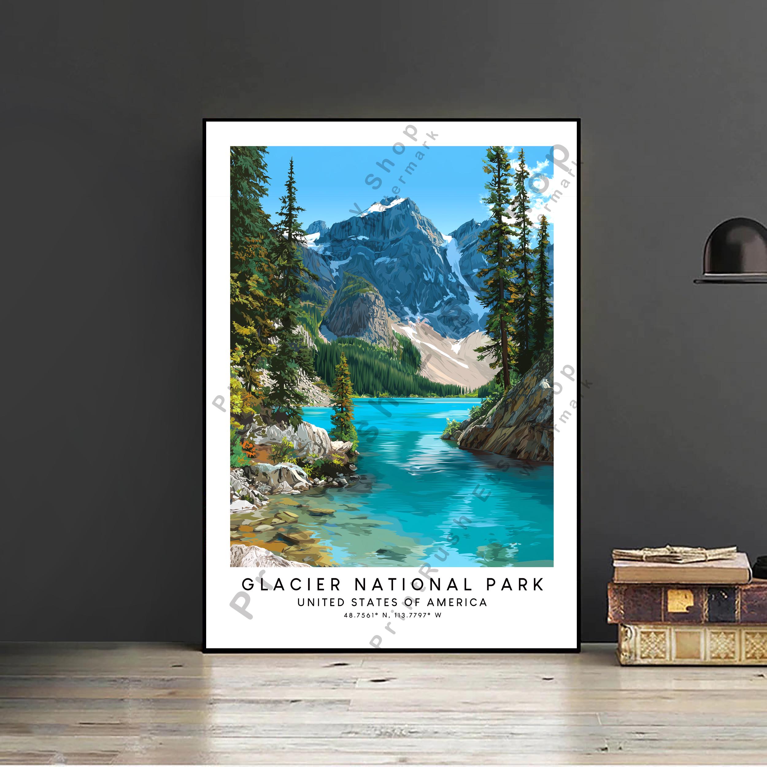 Glacier National Park Poster Montana Wall Art Print Mountain Lake ...