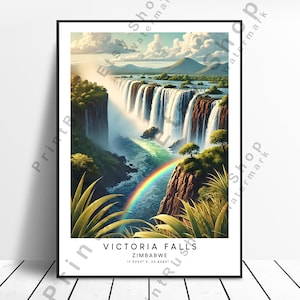 Zimbabwe Travel Poster Waterfall Art Print Victoria Falls Poster Home Décor Victoria Falls Print Victoria Falls illustration Artwork Gift