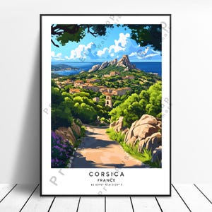 France Travel Print Corsica Poster Corsica Wall Art Corsica Print Corsica Illustration Mediterranean Art French Travel Poster Gift Print