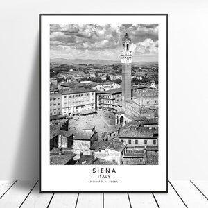 Siena Travel Print Siena Wall Art Siena City Poster Black and White Siena Wall Print Siena Italy Landmark Poster Siena Gift Print