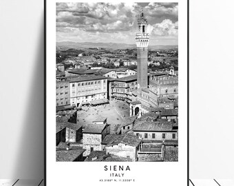 Siena Travel Print Siena Wall Art Siena City Poster Black and White Siena Wall Print Siena Italy Landmark Poster Siena Gift Print
