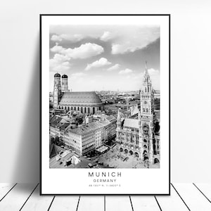 Munich Travel Print Black and White Munich Wall Print Munich City Poster Marienplatz Square Print Minimalist Munich Wall Art Munich Gift Art