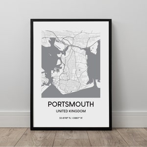 Portsmouth City Map Print Portsmouth Map Wall Art Portsmouth Map Poster Portsmouth Minimalist Travel Print Gift