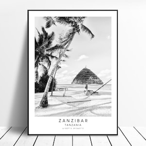 Zanzibar Tanzania Travel Print Black and White Zanzibar Poster Minimalist Zanzibar Wall Print Zanzibar Wall Art Zanzibar Gift Art