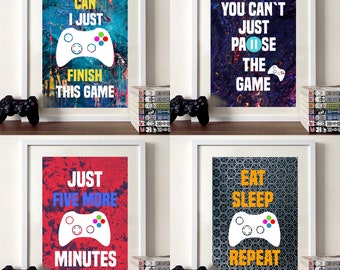 Gamer Gaming Room Posters Prints Colourful Wall Art Décor Set Of 4 Gift